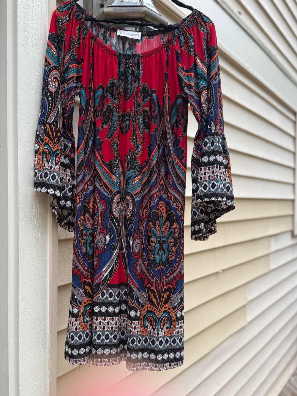 Boutique Lili Collection Red Paisley Off-Shoulder Mini Dress